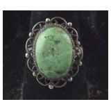 Green Stone Ring Signed JLL, size  6.75,  3.4
