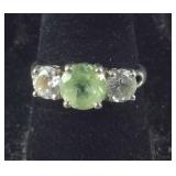 Green & White CZ 3-Stone Ring, size  6.75,  2.8