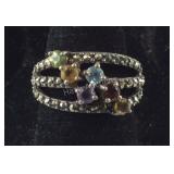 Vintage Multi-Gemstone & Marcasite Cluster Ring,