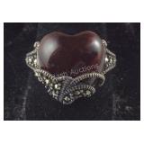 Vintage Heart Cut Amber & Marcasite Ring, size