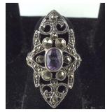Vintage Amethyst & Marcasite Ring, size  5.75,