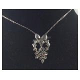 Ruby Accented Ribbon & Mistletoe Necklace, size