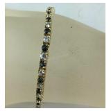 Blue & White CZ Tennis Bracelet Gold Tone, size