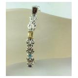 Multi-Gemstone Bracelet Marked 925, size 7.5",