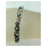 Trillion Cut Blue Topaz & Diamond Tennis Bracelet