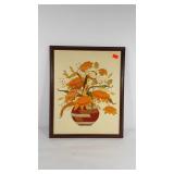 Floral crewel needlework, framed 18x21