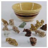 Small yellow ware bowl and group of 13 ceramic