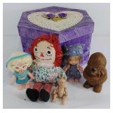 Group of small dolls plus box