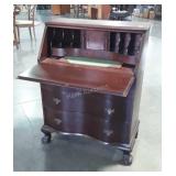 Mahogany Drop front Secretary Desk, carved Talon