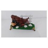 mechanical cast iron bank, cow kicks farmer