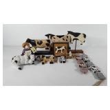 Cow decor, includes cow pull toy, wooden cows,