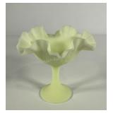 Fenton custard satin glass ruffled compote, 6"