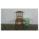 Cane seat chair and painted stand