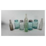 Glass bottles and jars, includes Ball Perfect