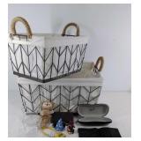 Group of items including 2 metal baskets with