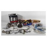 Hardware group, doorknobs, shower head, toilet