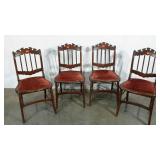 Four dining chairs, two are missing center back