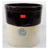 Stoneware crock, brown and white, 5 gallon, with