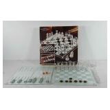 Three in one glass game set, includes Chess,