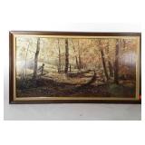 Forest scene print on board, artist signed,