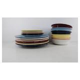 Fiesta Ware, 6 dinner plates, 6 soup bowls, 5