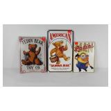 Metal Signs, three Teddy Bears and a Minion, 9x12