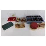 Group of tackle, corks, pocket tackle box and
