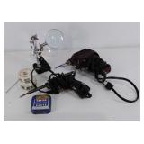 Two solders, magnifying glass and more