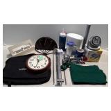 Mixed group, wall clock, Eveready lantern, porch