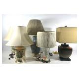 Five table lamps with shades, one pair with