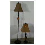 Floor and table lamp pair, 59" tall floor lamp