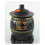 McCoy pot belly stove barrel cookie jar, 11"