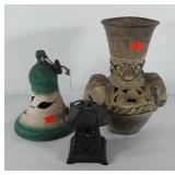 Home decor, includes pottery vase and bell, and