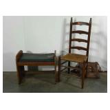 Rush seat chair with pad and vinyl bench seat