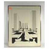 Fork print by Alain Sellem, signed, framed, 20x25