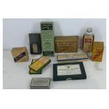 Group of old medicine cabinet items, most in