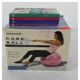 Workout equipment and books, includes core ball