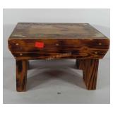 Wooden stool, top shows wear, 9.5" x 12.5" x 16"