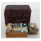 Three jewelry boxes, includes earrings,