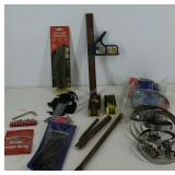 Group of tools, Allen wrenches, level, chisels,