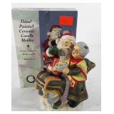 Holiday decor, hand painted ceramic candle holder