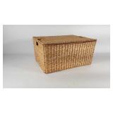 Wire framed basket with lid, 21" × 15.5" × 10"