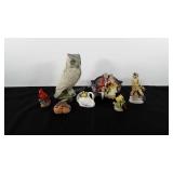 Figurines and decanter, includes owl decanter,