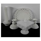 Milk glass, includes two hobnail candlestick