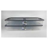 Two underbed storage totes, 74 quart, note one