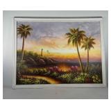 Tropical landscape painting on canvas, artist