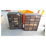 Two organizer bins and orange tote no lid, tote