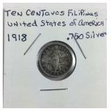 1918 ten centavos Filipinas United States of