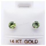 14K Yellow Gold Peridot Stud 4Mm Earrings, Made