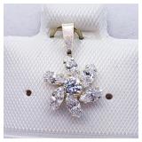 10K Yellow Gold Cz Flower Shaped Pendant, Made in